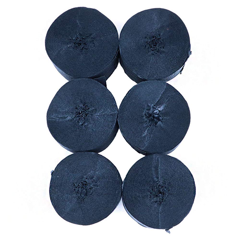 Ancllo Black 6 Rolls 4.5Cm X 25M Crepe Paper Party Streamers, Streamers Backdrop Hanging Decorations For Birthday Party, Wedding And Festival Decorations,