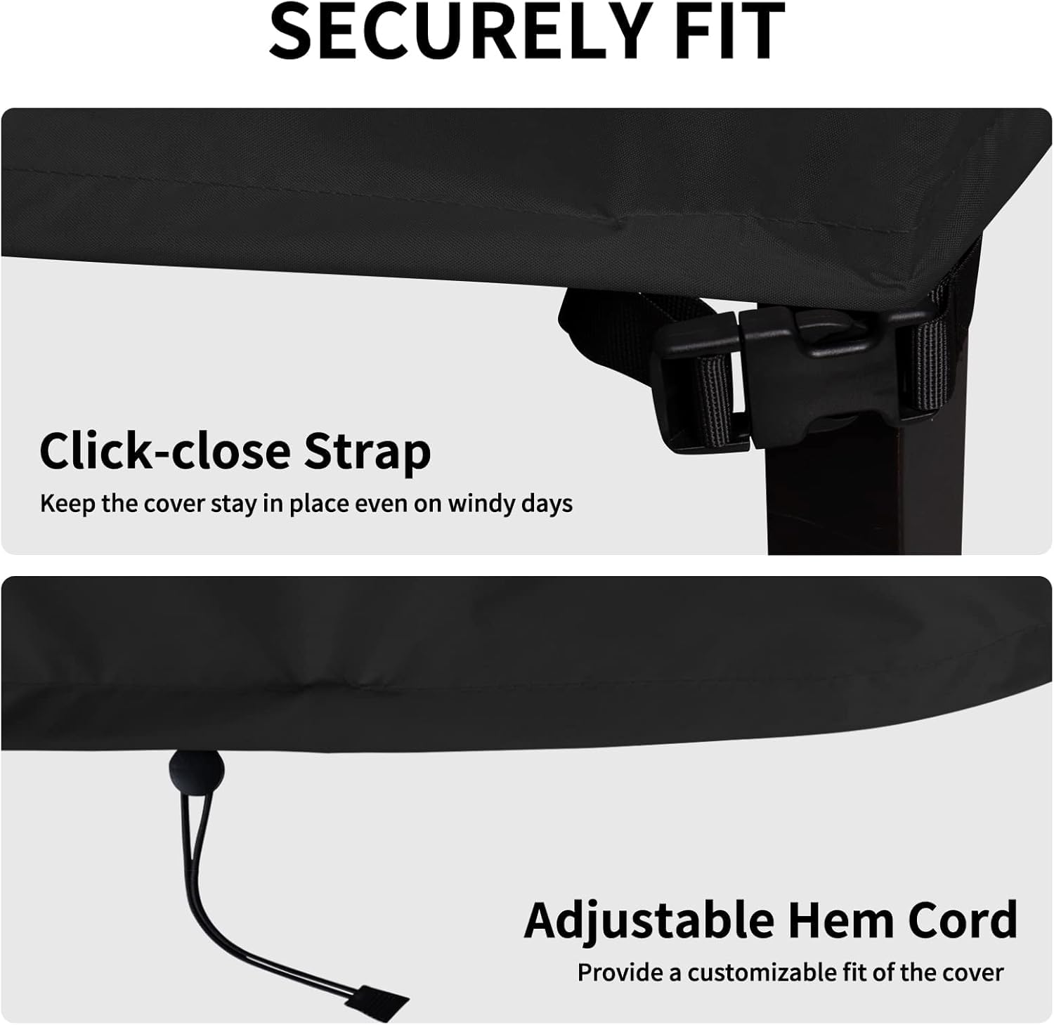 Coperchio per mobili da giardino, coperchio per tavolo impermeabile in tessuto Oxford, tavolo e sedia da giardino, coperchio antivento a forma rettangolare (nero,342x90x112cm)