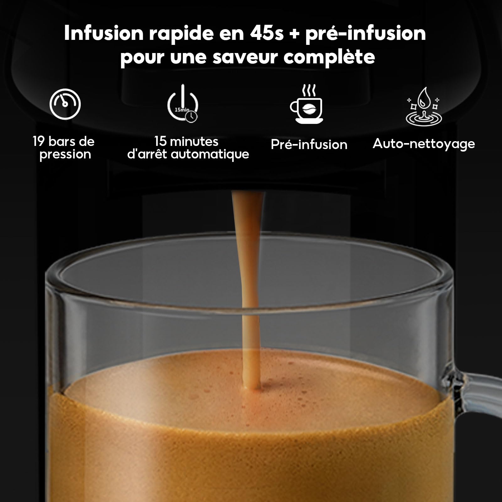 Cafelffe MK-606 Machine à café à capsules à service unique 5-en-1, Machine à expresso chaud/froid 19 bars, Compatible avec K-Cup/Nes Original/DG/44 mm ESE et mouture, 7 tailles d’infusion, 1450W,Blanc