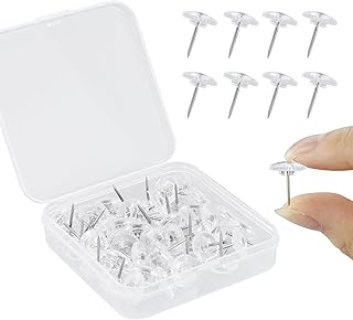 50pcs Clear Push Pins, Flat Head Push Pins, Plastic Transparent Thumb Tacks, Drawing Poster Pins with Storage Box Thumbtacks for Wall Hangings, Cork Board, Maps Posters Photos, Pinboard