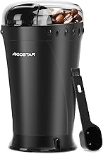 Aigostar Kaffeemühle Elektrisch Gewürzmühle Kaffee Mühle für Kaffeebohnen, Getreide, Gewürze und Nüsse, Edelstahl Schlagmesser, 60g Bohnenbehälter, Elektrische Propellermühlen, 200 Watt, Schwarz