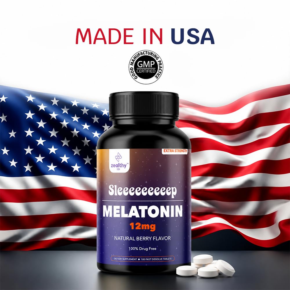 Melatonin Fast Dissolve 12mg Tablets, Natural Berry Flavor, 100 Count, Extra Strength Sleep Support for Adults, Non-Habit Forming, 100-Day Supply — Amazon image 5