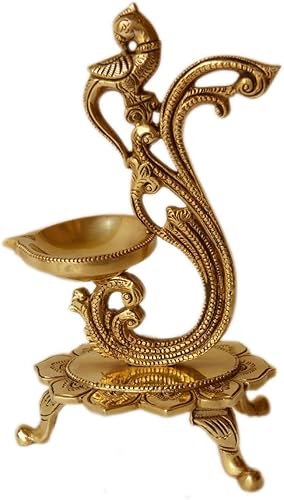 Lámpara Pavo Real Diya Latón Aceite Tier Ghee Puja Hindú Artículo Indio Deepak Artesanía Producto Decorativo Pooja Artesanía Religiosa
