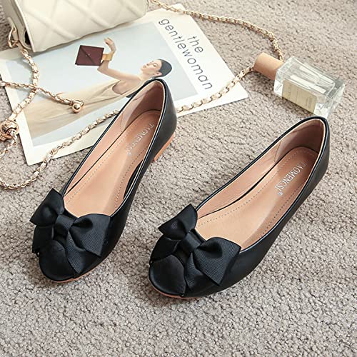 HuangTaiJi Qing Women's Classy Peep Toe Flats Shoes Bow Comfort Slip on Non-Slip Ballets Walking Shoes for Party Dating3
