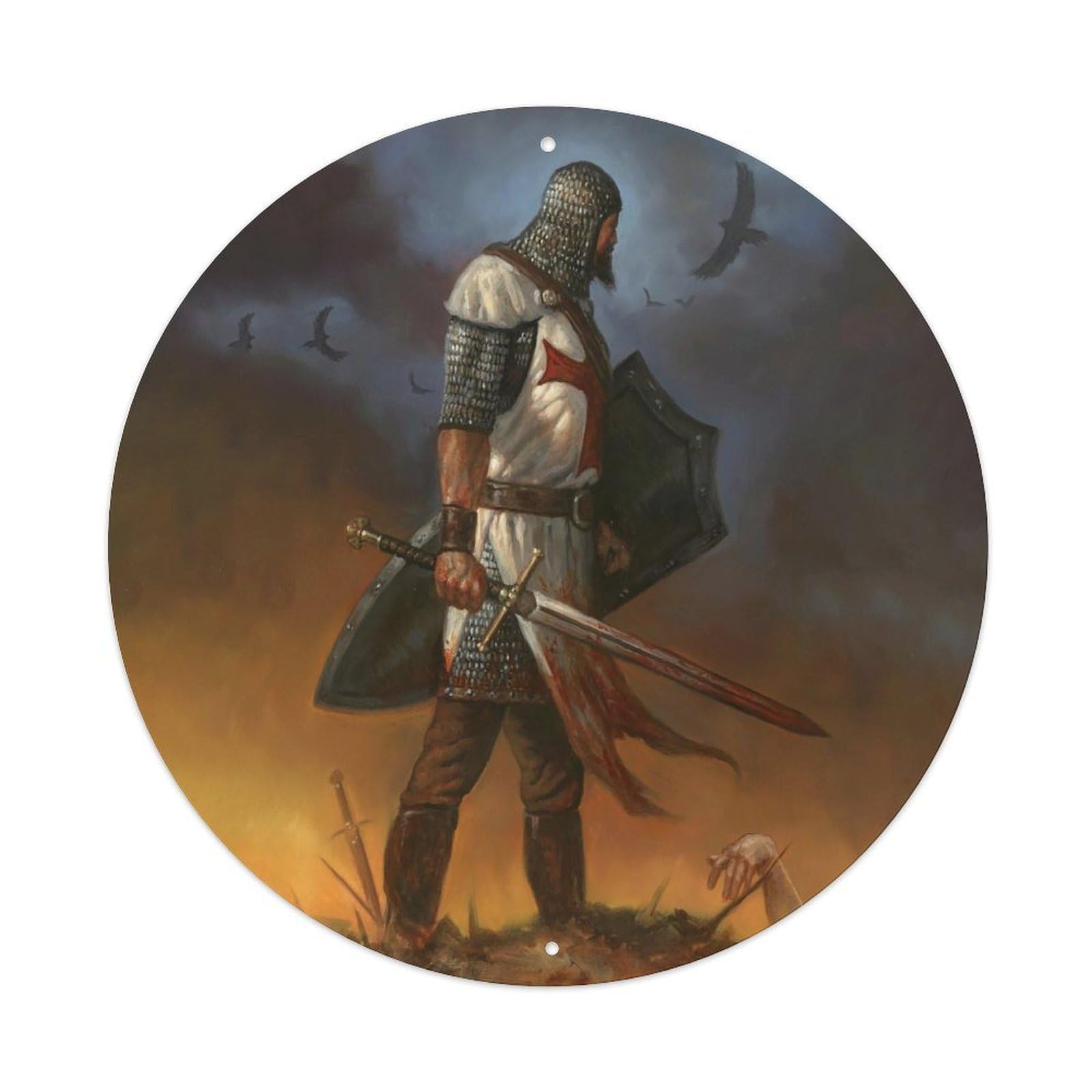Vintage Medieval Templar Knight Crusader Metal Tin Sign