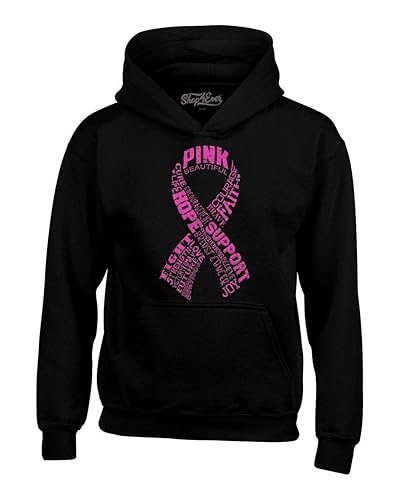 shop4ever Pink Ribbon Montage Breast Cancer Word Cloud Hoodie Sweatshirts