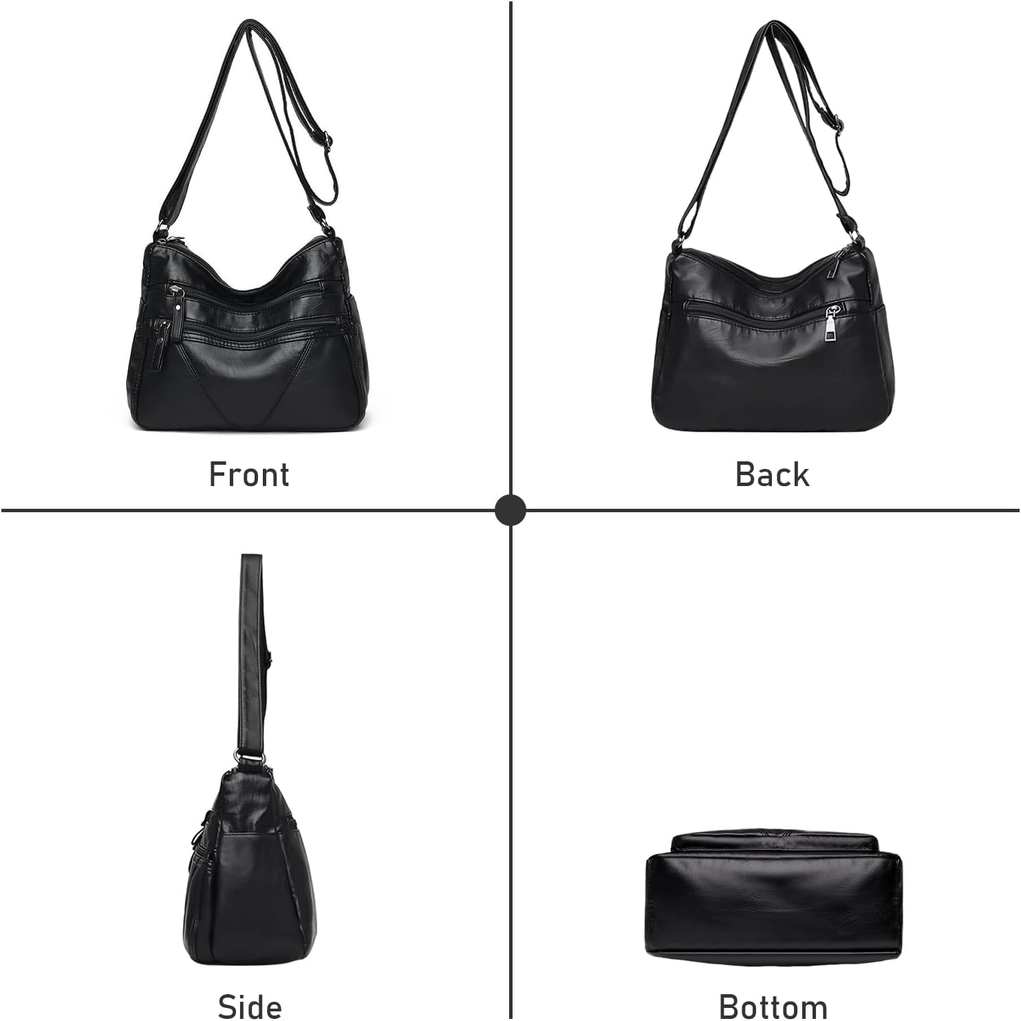 Women Crossbody Shoulder Bag Soft PU Leather Handbags Multi-Pocket Messenger Bag Waterproof Purse for Ladies - Image 3