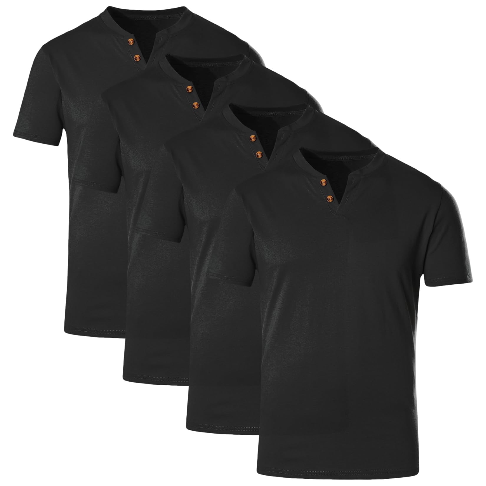VERAVANT (Lot de 4 T-Shirts pour Hommes Henley Col Rond pour Homme Tee Shirt 100% Coton col en V