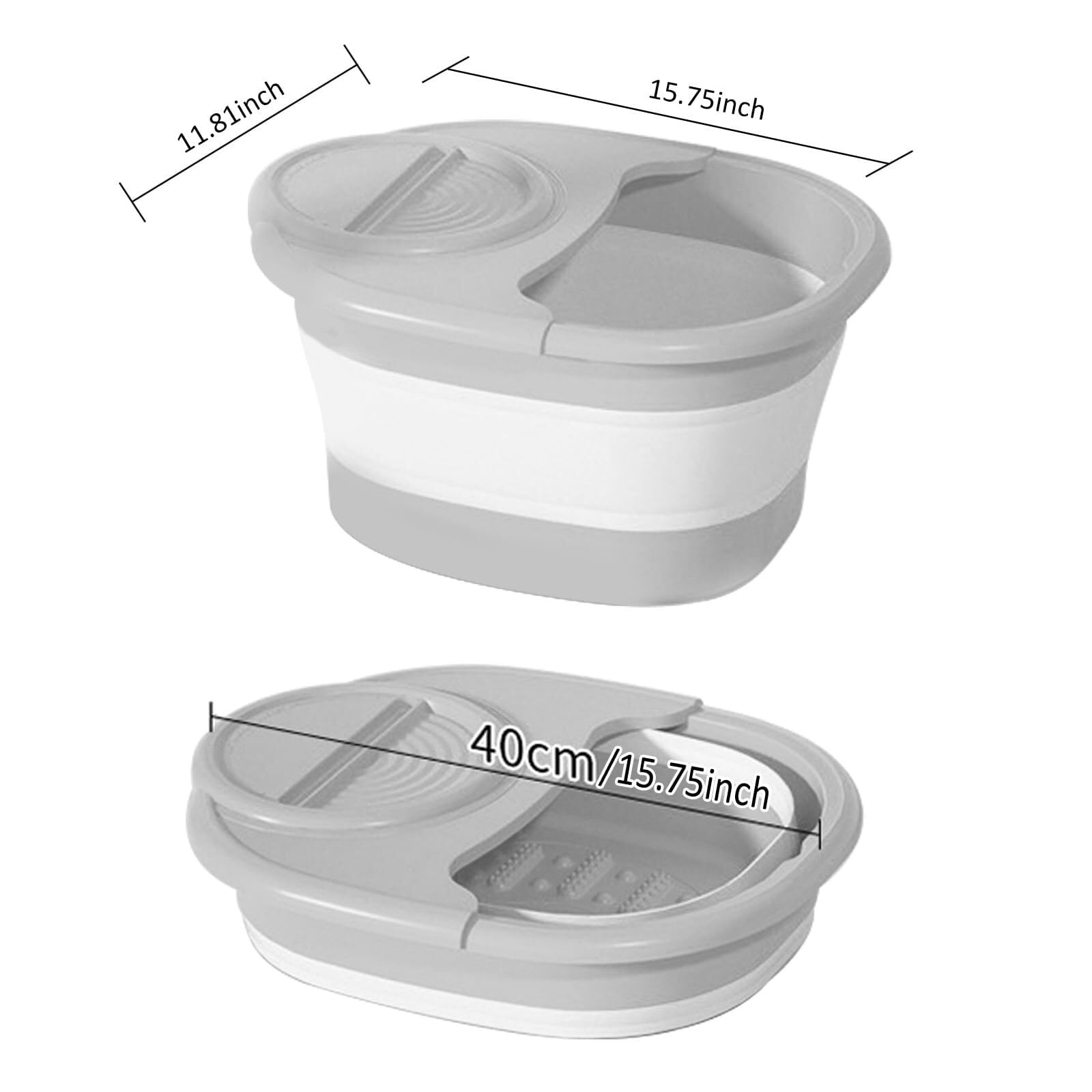 Fussbad Klappbares Fußbadebecken Aus Kunststoff, Tragbarer Fußbadeeimer for Einweichen Der Füße Mit Deckel Fußwanne Pool(Grey)