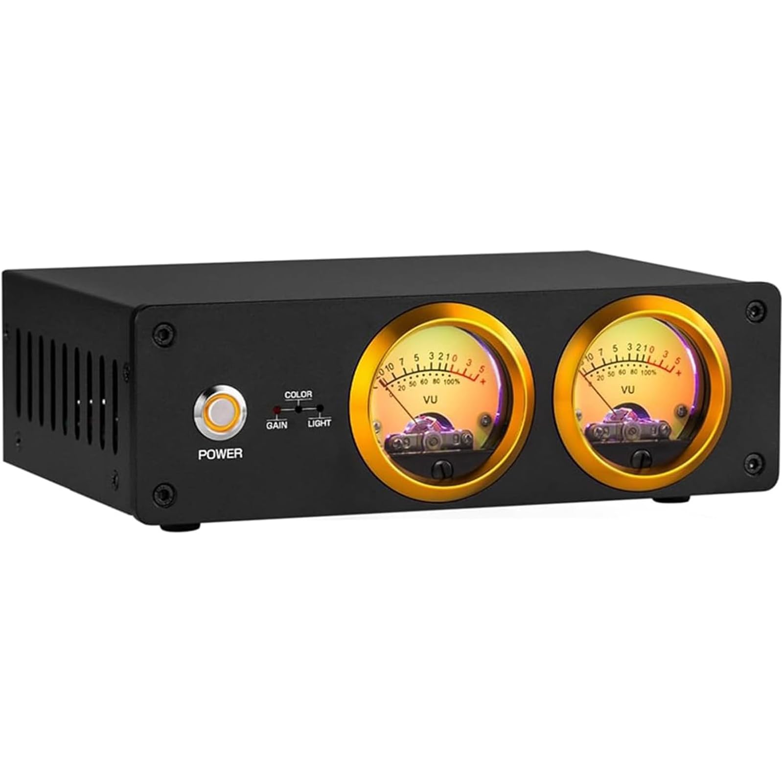 Lysdianpu Podwójny analogowy miernik Vu, wskaźnik poziomu dźwięku, przełącznik audio, z wejściem audio stereo RCA/3,5 mm Aux i przetwornikiem mikrofonowym, wiele kolorów / jasności/wzmocnienia