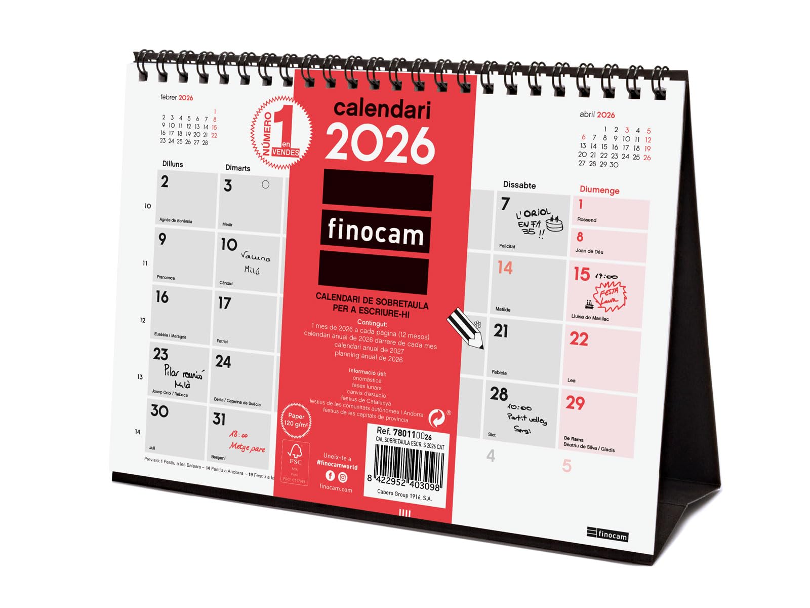 Finocam - Desktop Calendar 2026 Month View January - December 2026 (12 months) | Calendar 2026 | Neutral Catalan Monthly Planner