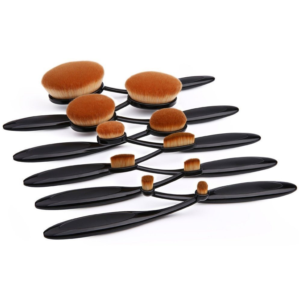 FOK Pennello ovale per trucco, set da 10 pezzi, per fondotinta, cipria, strumento cosmetico
