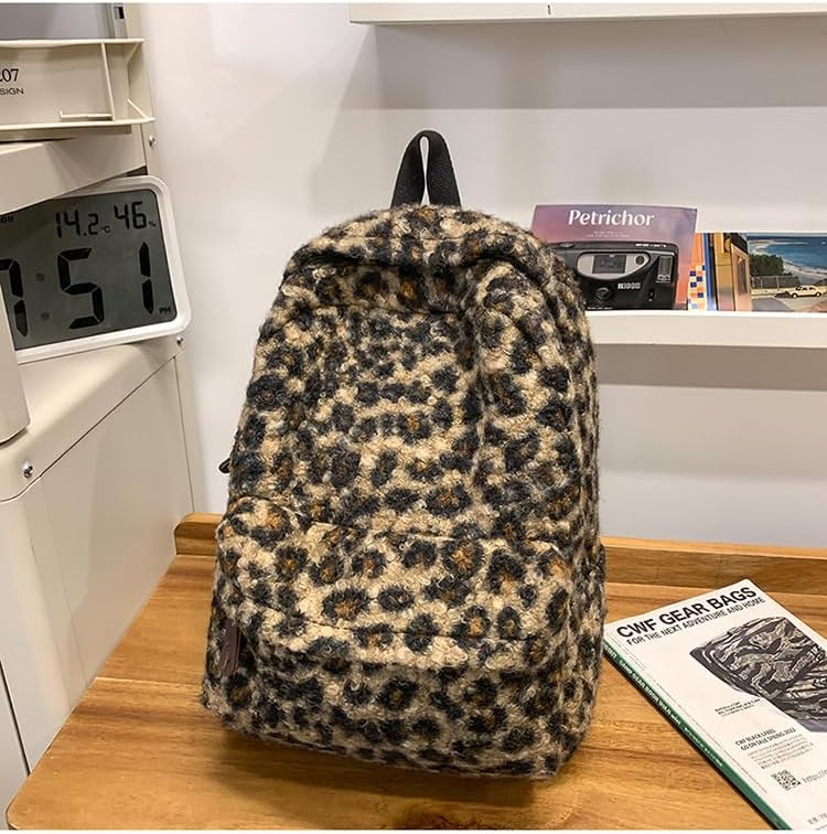 Cute Backpack Fuzzy Cheetah Shoulder Bag, Y2k Purse Fleece Chic Bookbag Trendy Aesthetic Coquette Daypack 90s Purse (Brown) - Image 8