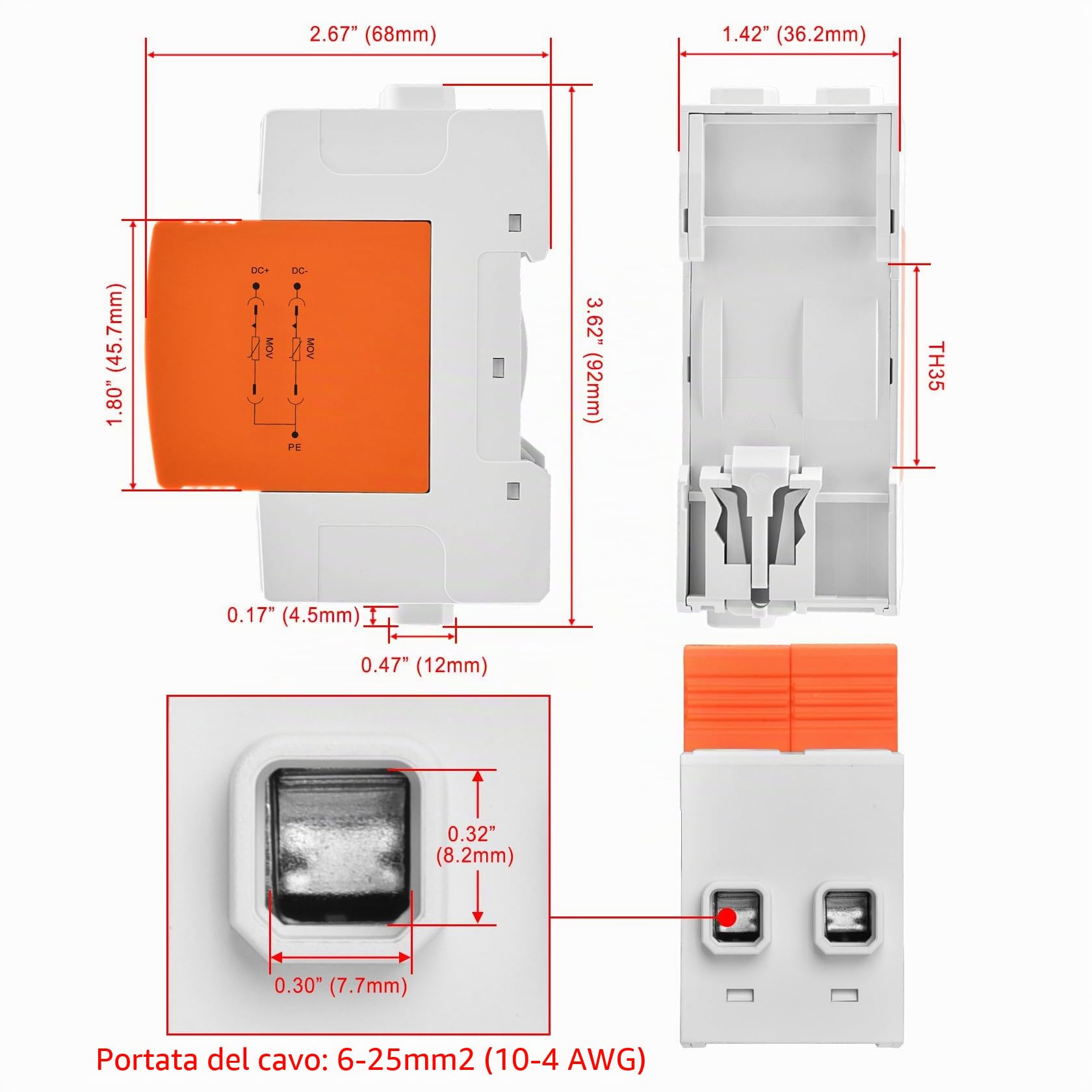 Heschen 1 Pezzi Protezione Sovratensione PV 1000VDC 2P, Scaricatore Fotovoltaico SPD 20kA/40kA Tipo 2, Protezione Fulmini Guida DIN 35mm