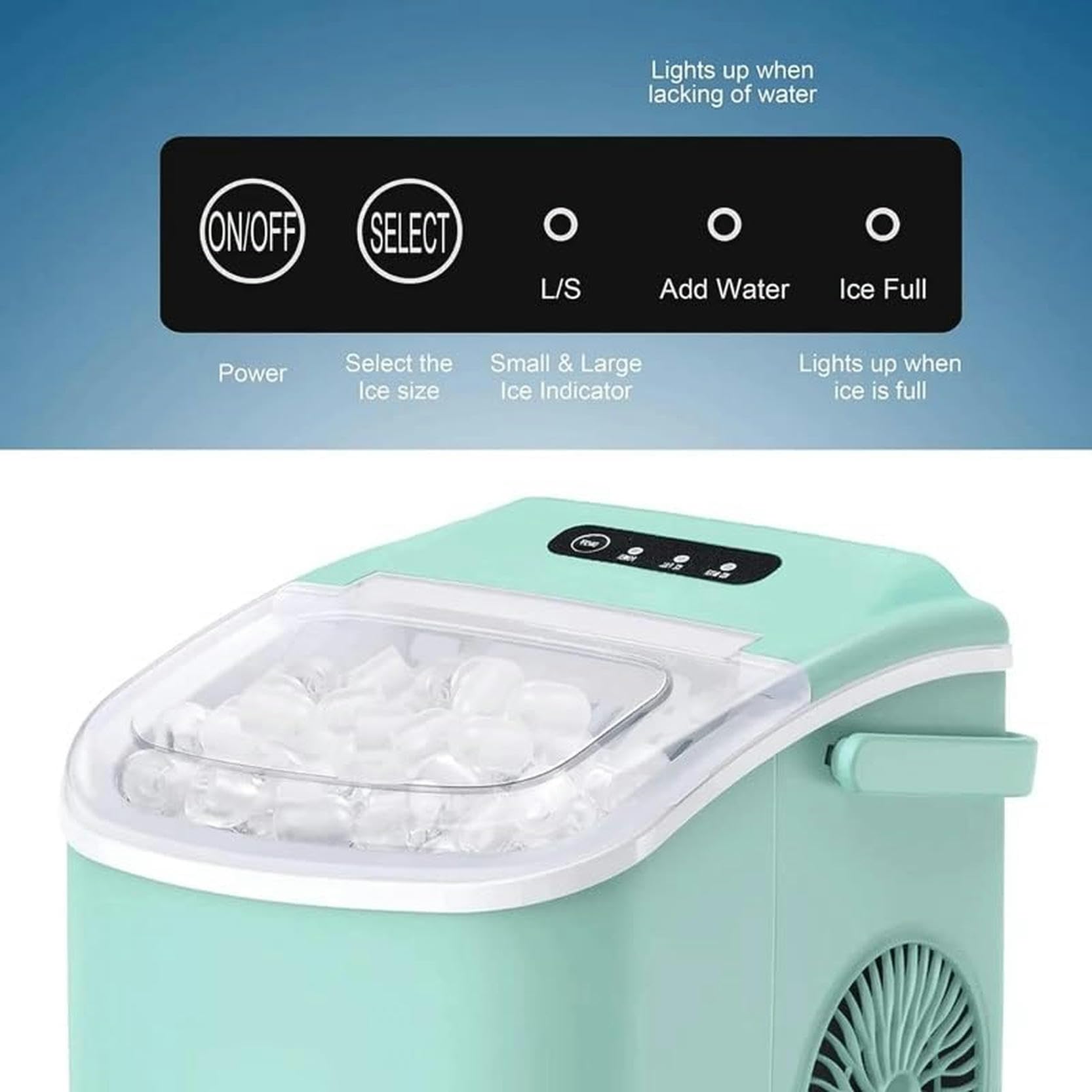 Nwkhrso Countertop Ice Maker Ice Maker Machine 6 Mins 9 Ice 26.5lbs/24hrs Portable Ice Maker Machine, Gray on Fridge.com - View 4