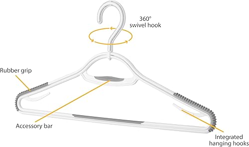 Miniatura 2 de Whitmor Perchas delgadas de agarre seguro con gancho giratorio (juego de 5), blanco, 17.13 x 8.07 pulgadas