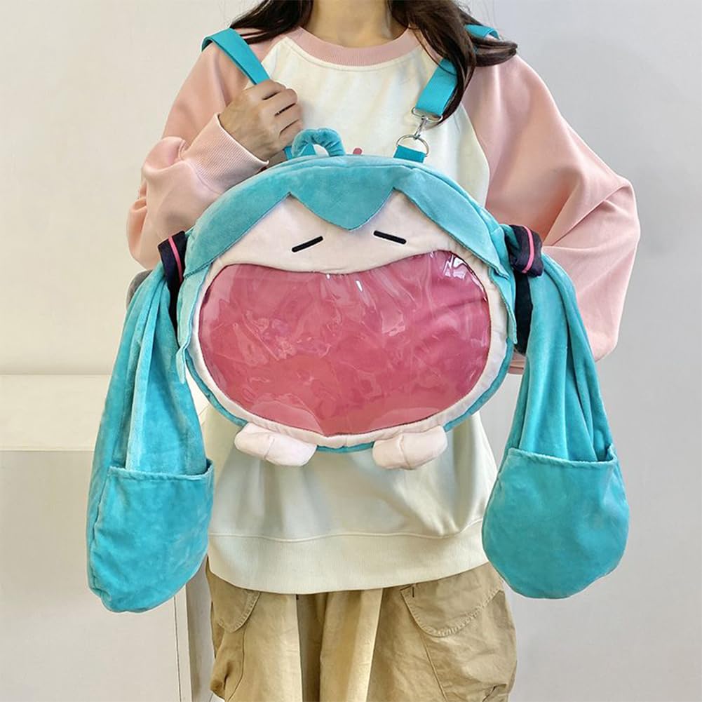 Zhongkaihua Miku - Zaino in peluche a tema anime, 46 x 32 cm, per cosplay, badge, fan, collezionisti, uso quotidiano, regalo di compleanno