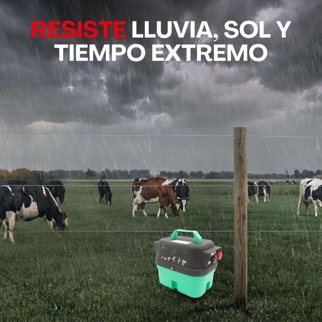 Llampec Pastor Eléctrico Recargable Mod.04 con Batería 12v 7Ah Incluida – 1,6 J - 9.500 V y 10 km de Alcance – Cerca eléctrica para Perros, Caballos, Cerdos y Vacas – Fabricado en España