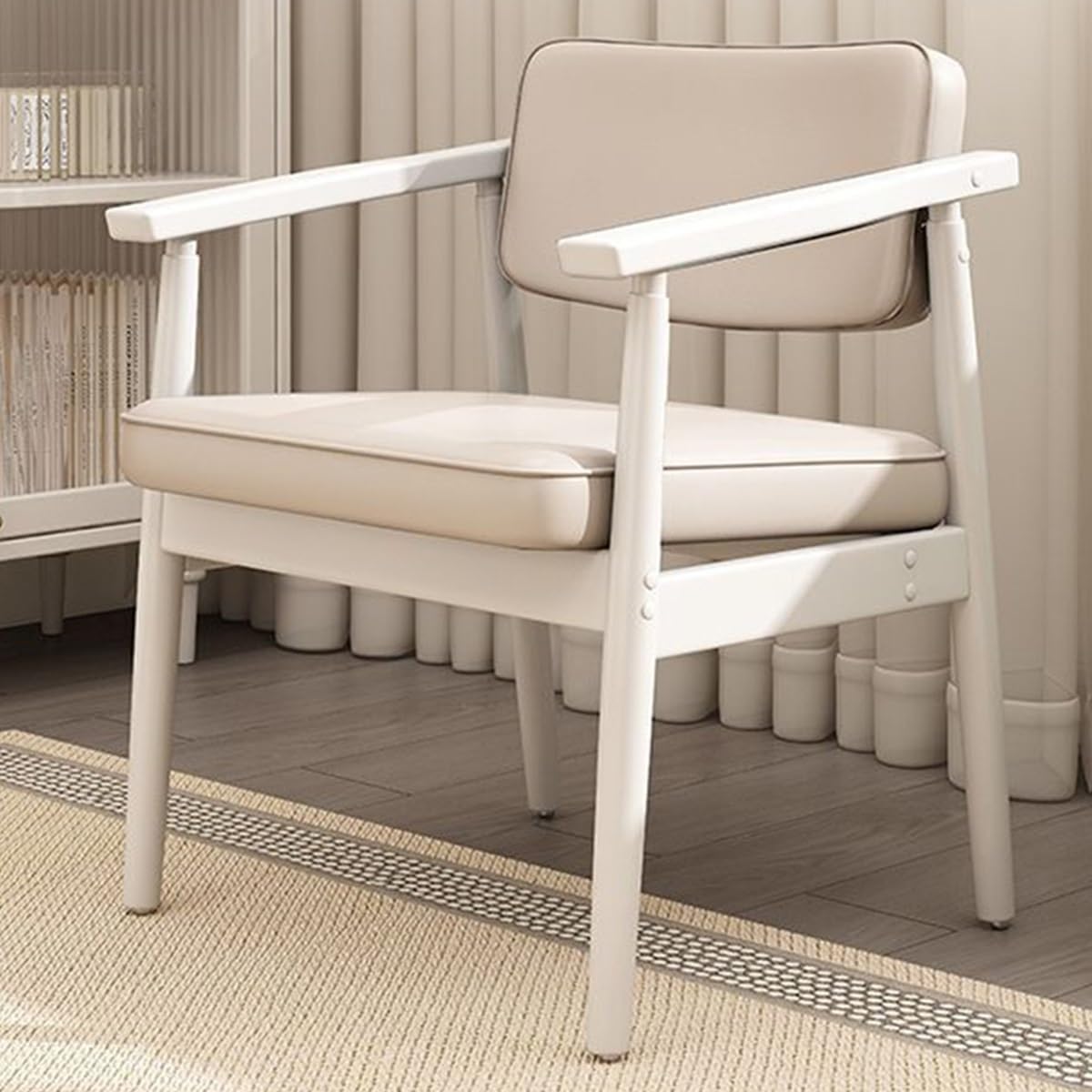 ASerZenith Modern Executive Office Chairupholstered Leather Accent Chair With Arms Padded Seat Ideal For Conference Meeting Waiting Room & Natural,Ge-White