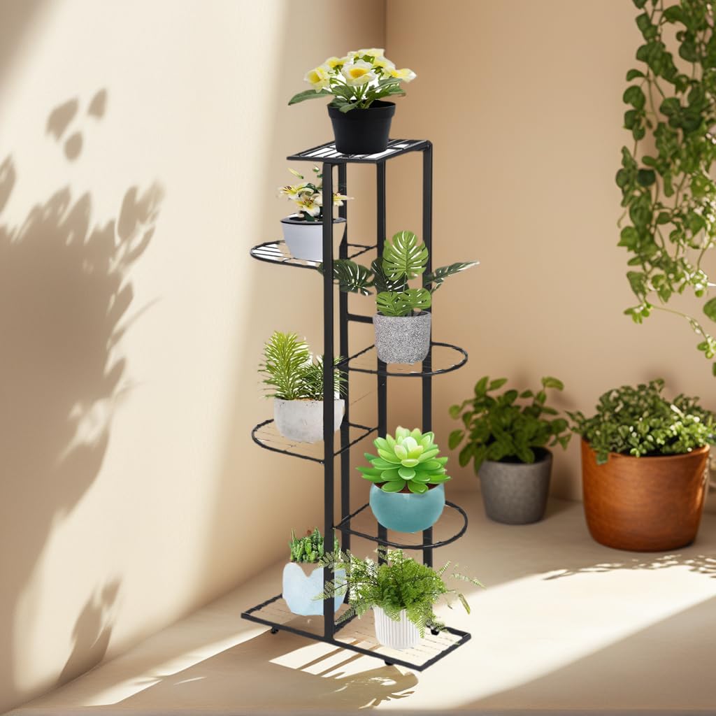 LN COZY CORNER 6-Tier Vintage Iron Plant Stand for Indoor & Outdoor Use - Space-Saving, Sturdy & Rust-Proof Flower Pot Holder for Home, Garden, Balcony Decor