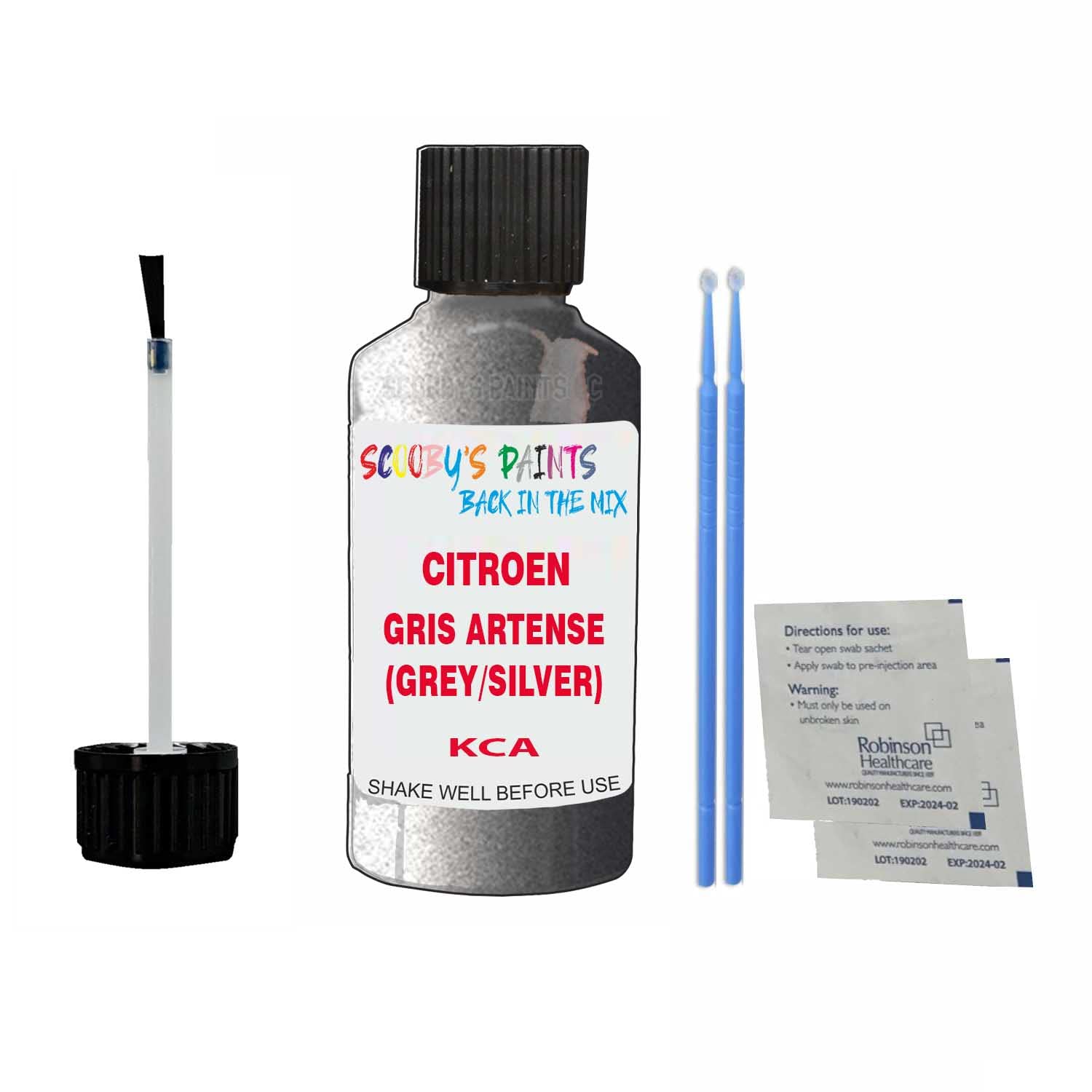 Scoobys Paints Back In The Mix Gris Artense (Grey/Silver) Touch Up Paint For Citroen Ds3 Crossback Kca 2016-2021 30Ml Bottle Brush Scratch Stone Chip Repair Pen