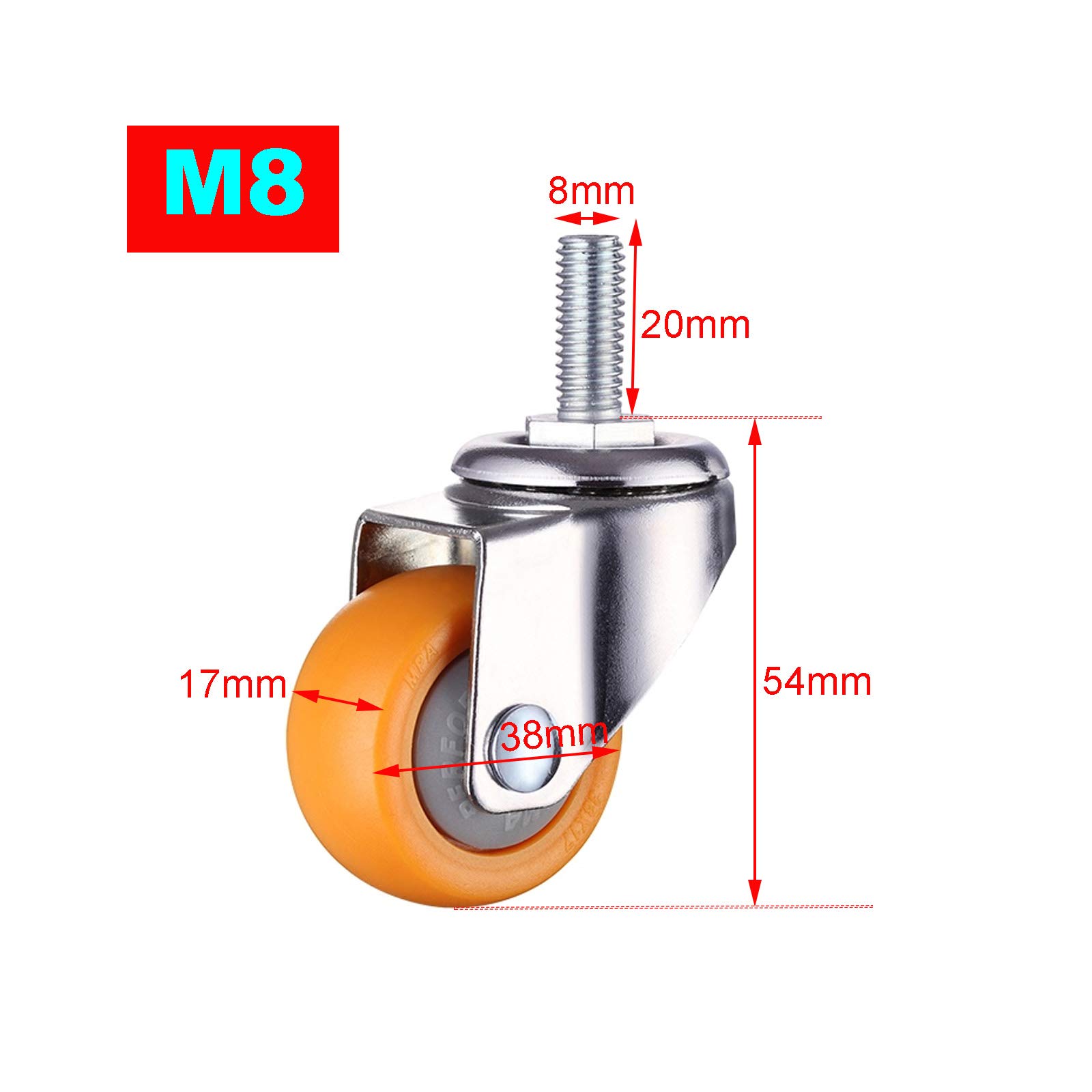 5 Pièces Roulette Charge Lourde,roulettes Pivotantes avec Tige Filetée,Petites roulettes pour Meubles,avec Frein,M6/M8/M10,Capacité de Charge 30 KG par roulettes