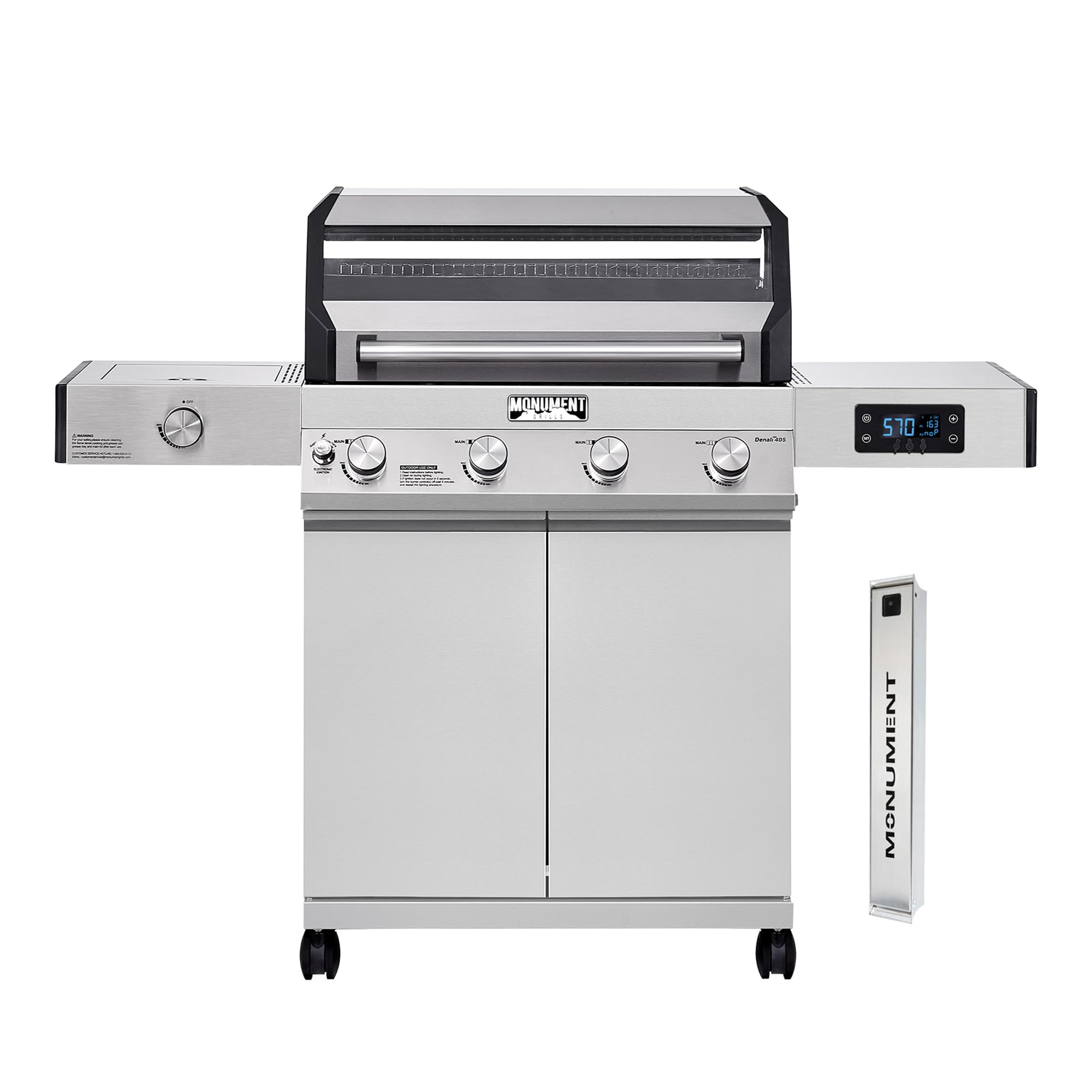 Monument Grills Denali Series, Denali 405 4-Burner Liquid Propane Gas Smart BBQ Grill Stainless Steel with Smoke Box(2 items)