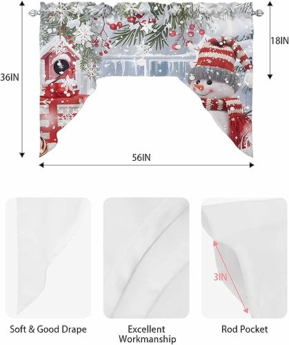 Miniatura 8 de Jolunifun Muñeco de nieve de Navidad, cenefa de cocina, cenefa con bolsillo para barra, paneles de cortina para dormitorio, sala de estar, baño,