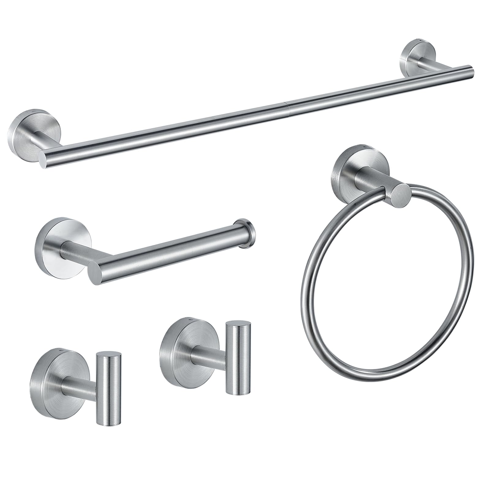 Níquel Cepillado Juego de 5 Piezas SUS304 Acero Inoxidable Toallero Barra de 60 cm Toallero Anillo Gancho Albornoz Montaje en Pared Accesorios de Baño para Baño Moderno