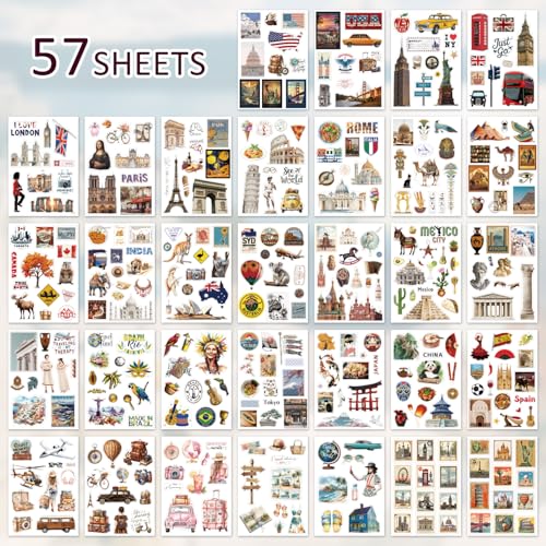 Image of 57 Sheets Vintage Travel Scrapbook Sticker Book, 500+ Vintage & Modern Stickers for Scrapbooking, 25 Pcs Ephemera Papers Art Scrapbook Supplies for Adults Teens Women Girls Junk Journal Journaling