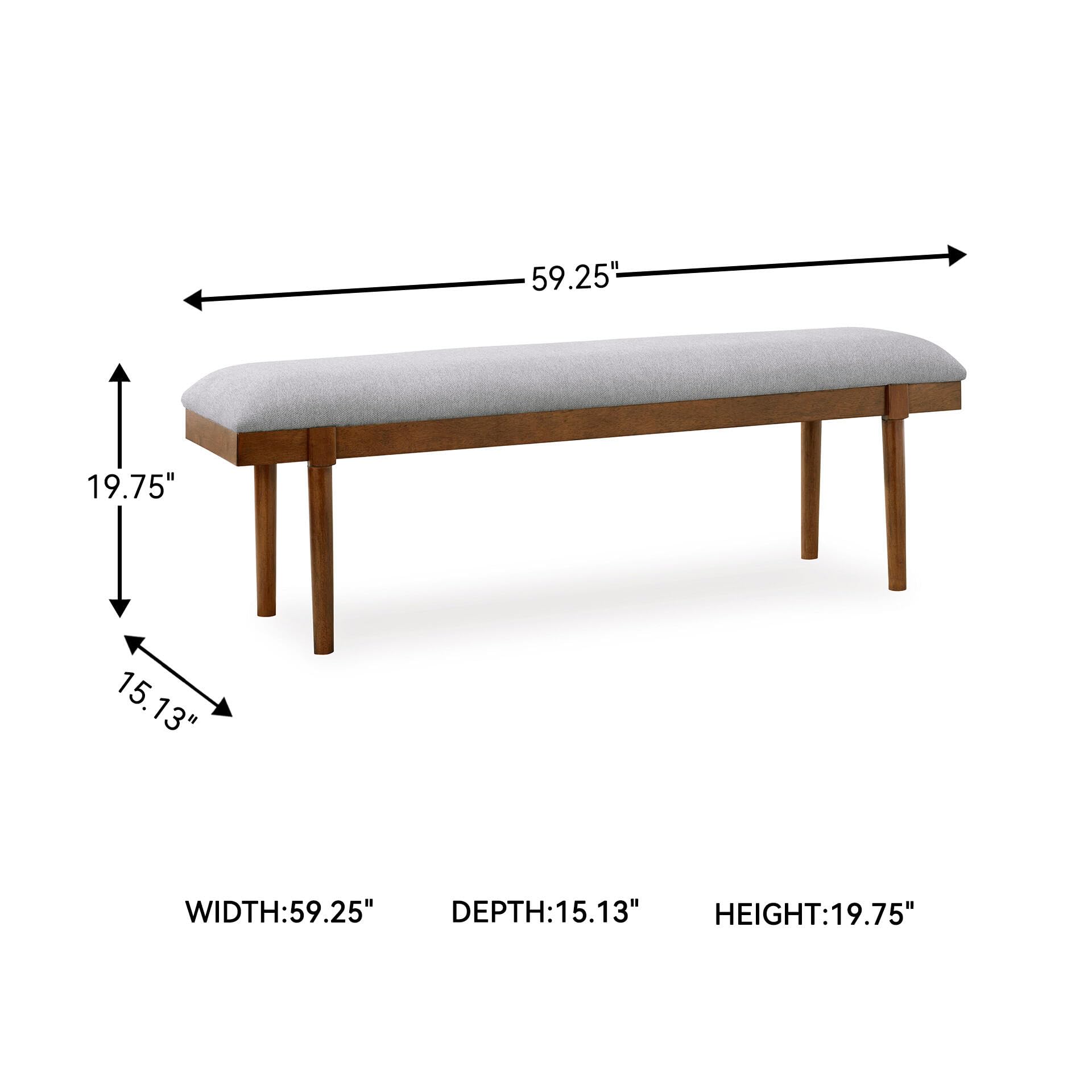 Signature Design by Ashley Dining Bench, 59" Backless Upholstered Wood | Neutral gray polyester cushion, Solid hardwood frame, Backless design seats 2, Lyncott Series