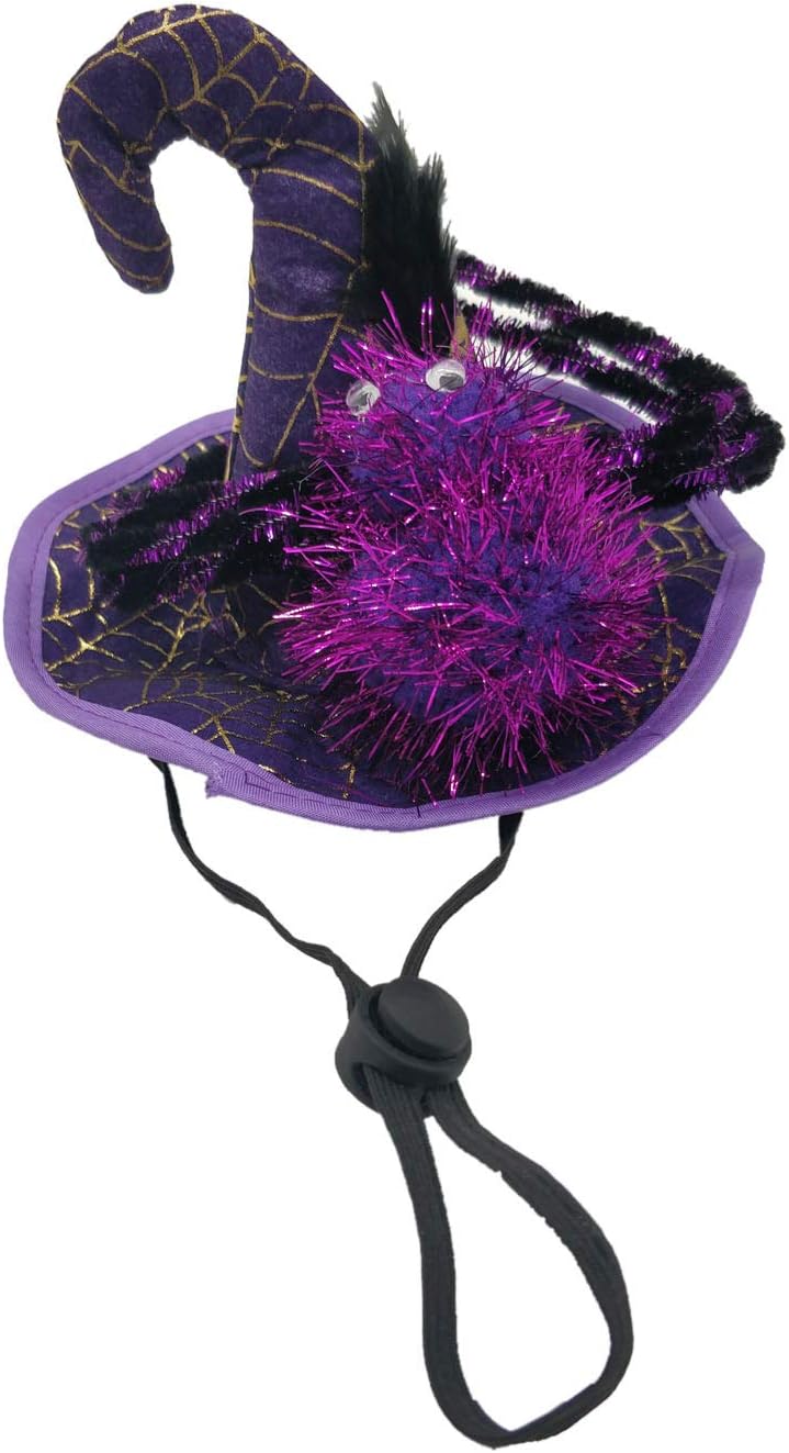 Ahugehome Halloween Smal Medium Large Pet Cat Dog Witch Hat Headband Costume Clothes Party (A Spider Purple)