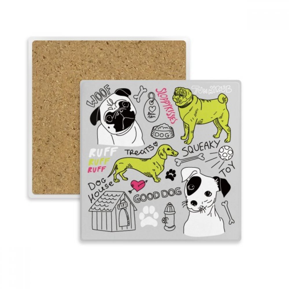 Chien cartoon dessous de verre pierre absorbant tasse boisson multicolor