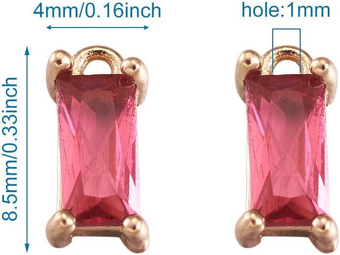 FASHEWELRY 50Pcs Faceted Transparent Glass Rectangle Pendants 8.5x4mm Crystal Glass Dangle Geometric Drop Bead Charms with Golden Open Back Settings for Jewelry Craft Making (Deep Pink)