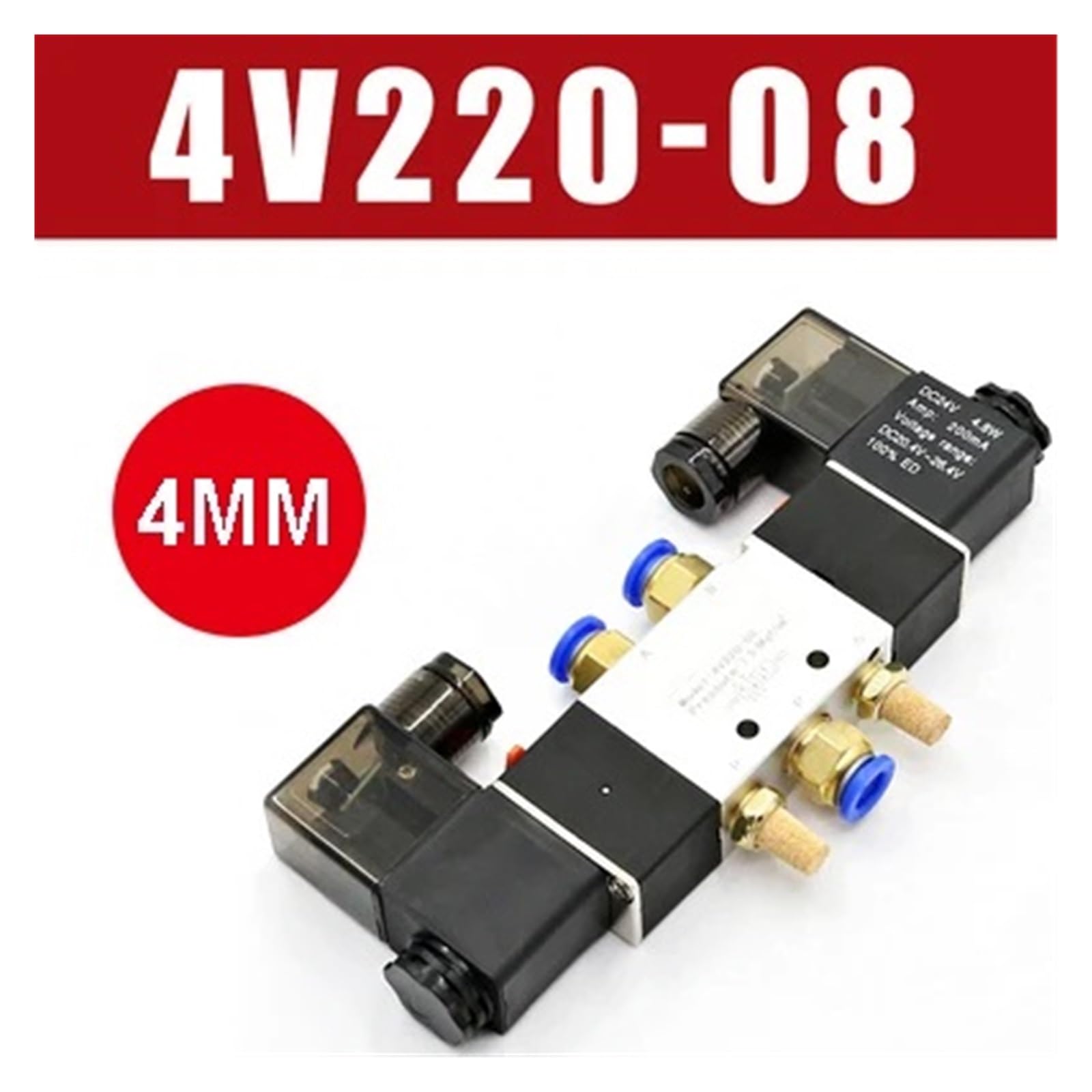 Electroválvula neumática 4V220-08 de 220 V, 5 vías, 2 Posiciones, Bobina de 1/4", 12 V CC, 24 V CA, 110 V(W 4mm Fittings,AC 220V)