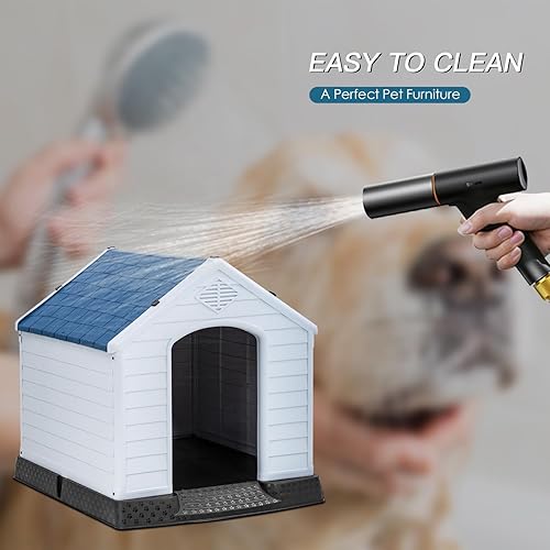 Vista 21 de FDW Casa para perros para interiores y exteriores, duradera, ventilada, impermeable, de plástico, para perros pequeños, medianos y grandes
