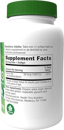 Miniatura 2 de Health Thru Nutrition Vitamina D3 1,000iu 25mcg colecalciferol  Mini cápsulas blandas para un máximo beneficio  Probado en tercera parte  Grado USP