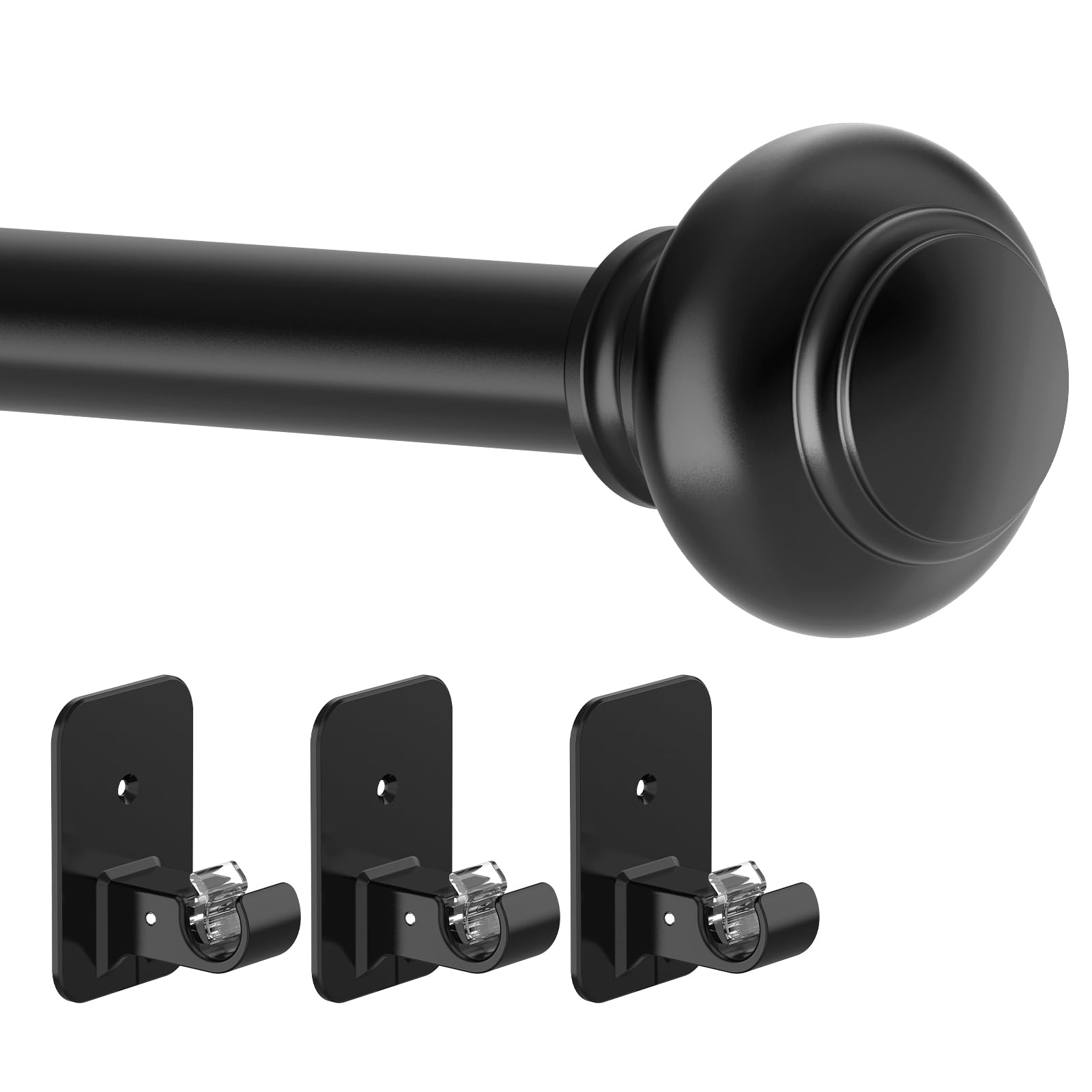 Ycinadou Black Curtain Rods No Drilling for Windows 30 to 45 Inches,5/8 Inch Diameter Renter Friendly Adjustable Curtain Rods with Adhesive Brackets