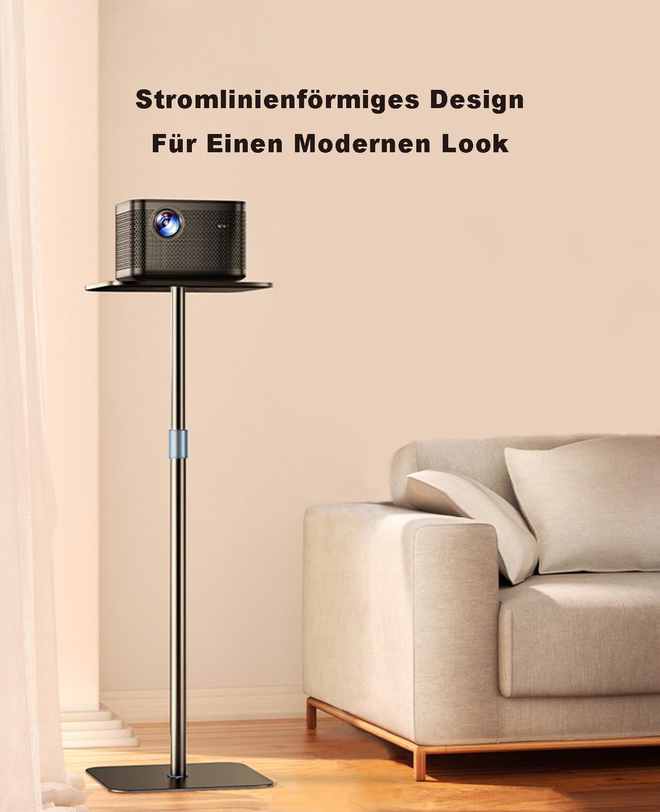 Beamer Ständer Projektor Halterung Höhenverstellbar 104–160 cm – Bodenständer mit Platte für Präsentationen, Heimkino, Studio, Büro – Traglast bis 6 kg