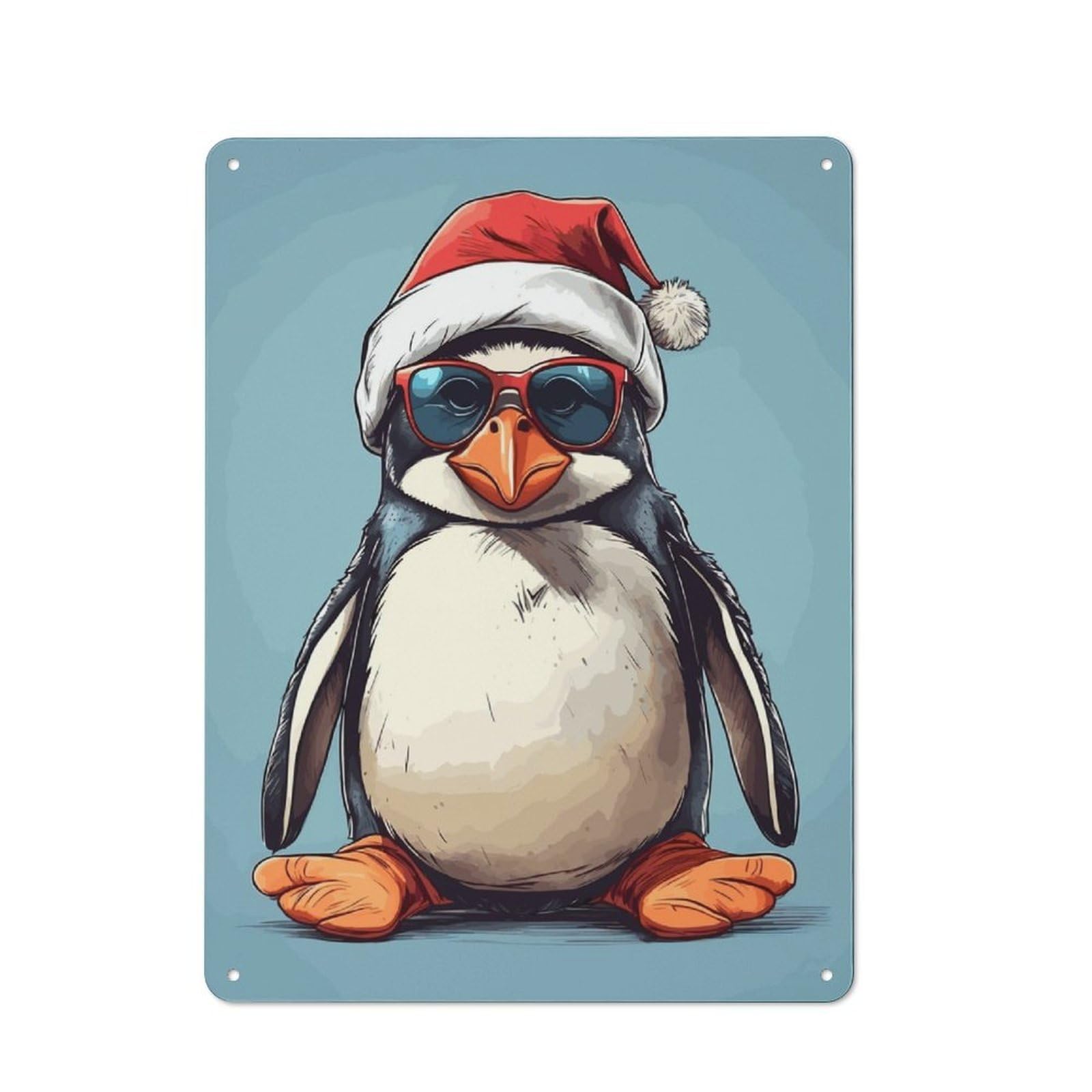 Junmoney Penguin Christmas Retro Metal Sign 40X30cm For Lounge Or Reading Corner, For An Autumn Wall Display In Lounge And Reading Corner