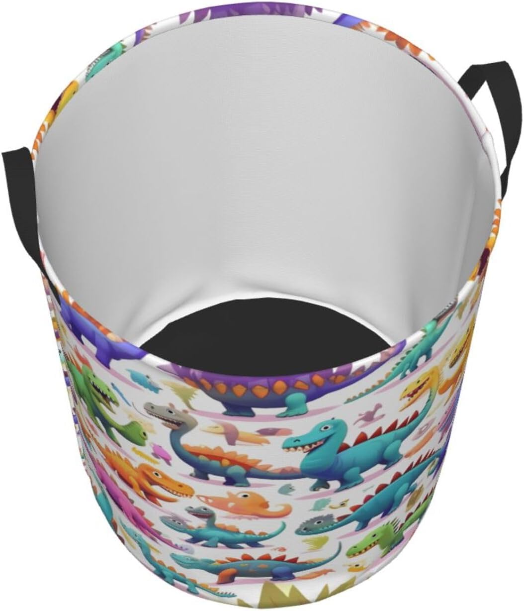 カラフルな漫画の恐竜プリントランドリーバスケット、折りたたみ可能なストレージバスケット、衣類、リネン、シーツ、おもちゃのための家庭用