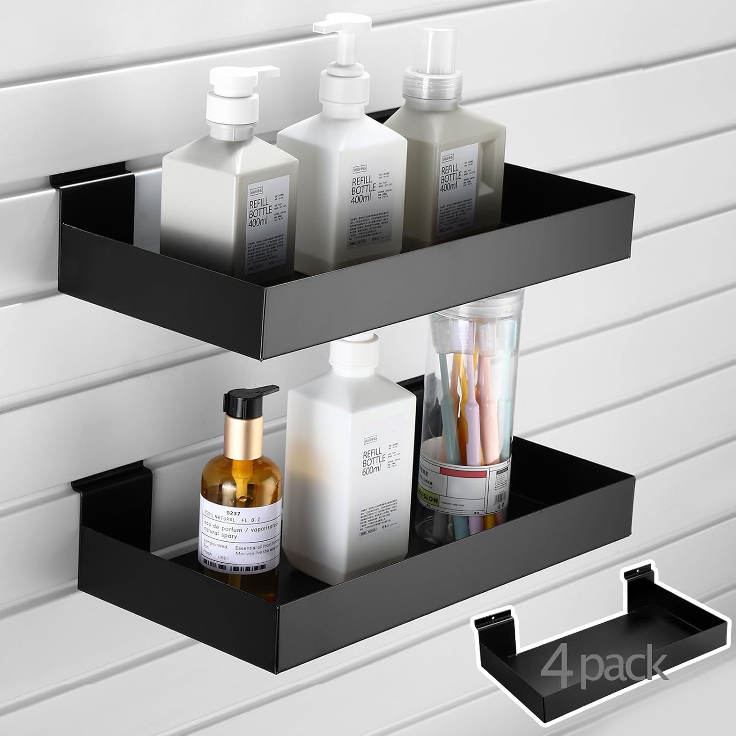 4 Pack Slatwall Shelves, 15.7 x 7.9 Inch Metal Rectangular Slatwall Shelf Organizer Hanging Panel Accessories for Garage Store Room Office Storage Boutiques Retail Display(Black)