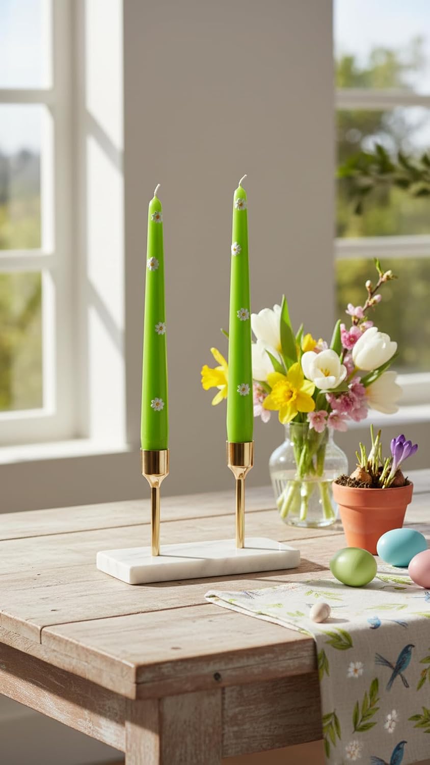 Set of 2 Wax Daisy Candles 25 cm Pistachio Made in Italy Handmade Cereria di Giorgio