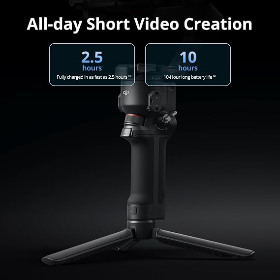 DJI RS 3 Mini، مثبت محوري ثلاثي المحاور للكاميرات Canon/Sony/Panasonic/Nikon/Fujifilm، حمولة تم اختبارها 2 كجم (4.4 رطل)، محور كاميرا مع تصوير عمودي أصلي، أسود