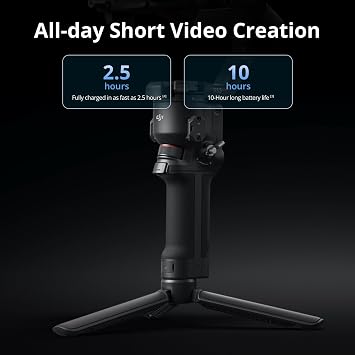 DJI RS 3 Mini، مثبت محوري ثلاثي المحاور للكاميرات Canon/Sony/Panasonic/Nikon/Fujifilm، حمولة تم اختبارها 2 كجم (4.4 رطل)، محور كاميرا مع تصوير عمودي أصلي، أسود