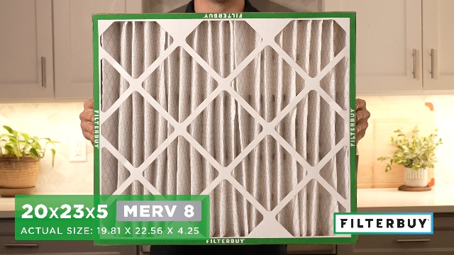 Image of Filterbuy 20x23x5 Air Filter MERV 8 Essential Dust & Allergy Defense (2-Pack), Pleated HVAC AC Furnace Filters for Bryant, Carrier, BDP, Day & Night, and Payne (Actual Size: 19.81 x 22.56 x 4.25)