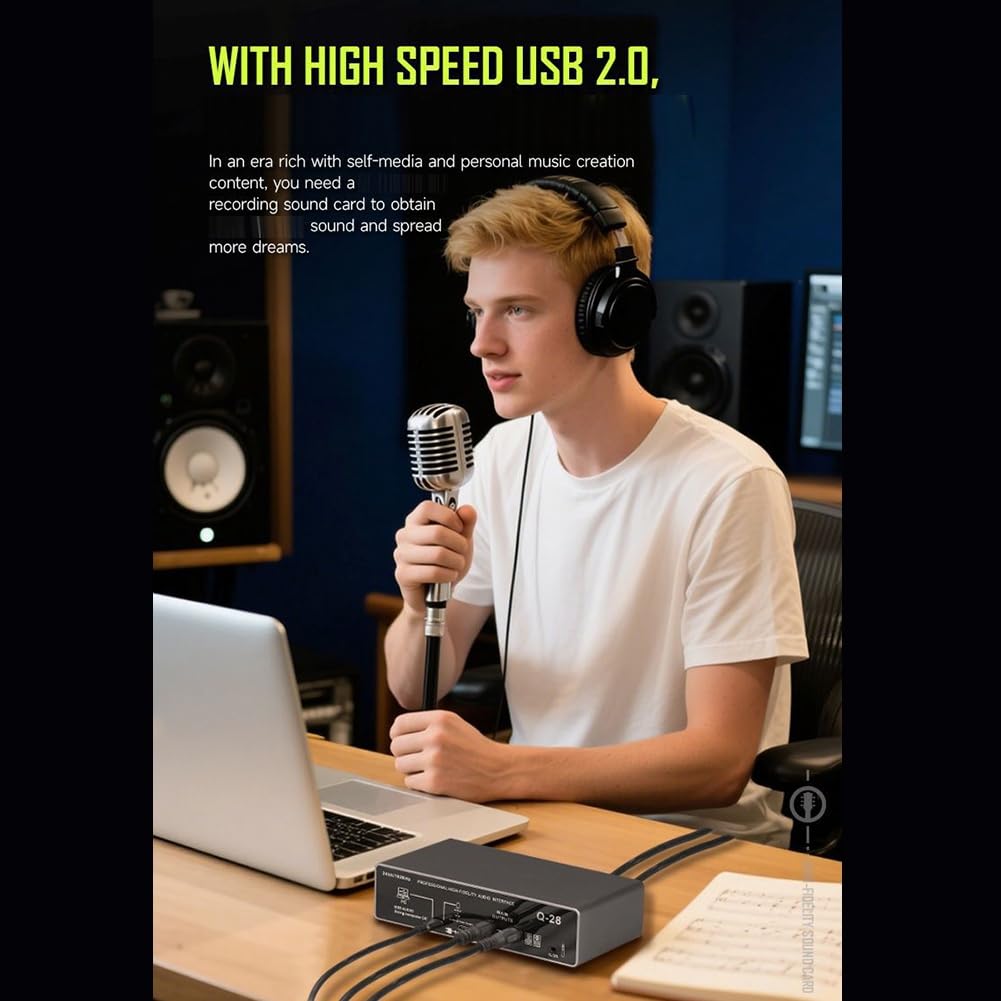 Scheda Audio Portatile per Registrazione Plug And Play, Registrazione su Computer, Interfacce Audio USB per Podcaster, Studio