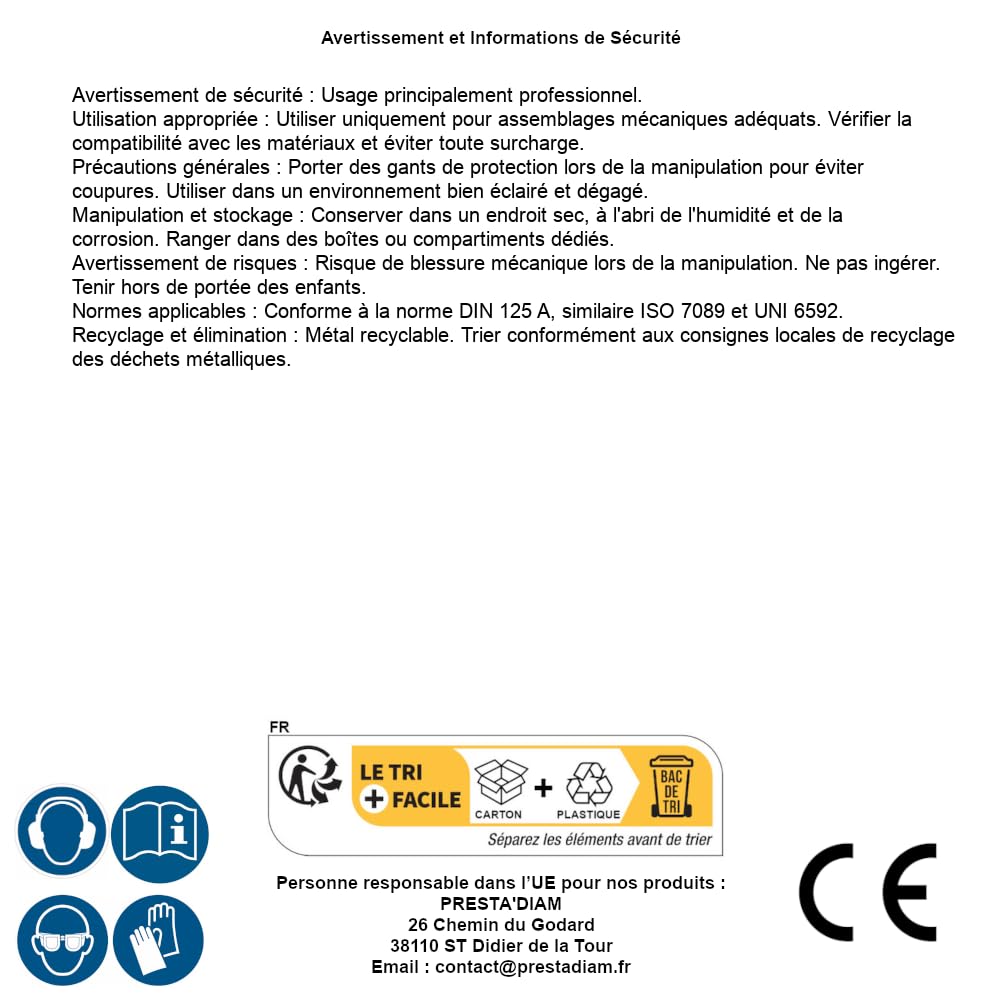 10 arandelas planas cortadas 20 mm – DIN 125 a – ISO 7089 – UNI 6592 – AISI 310 – D-Work