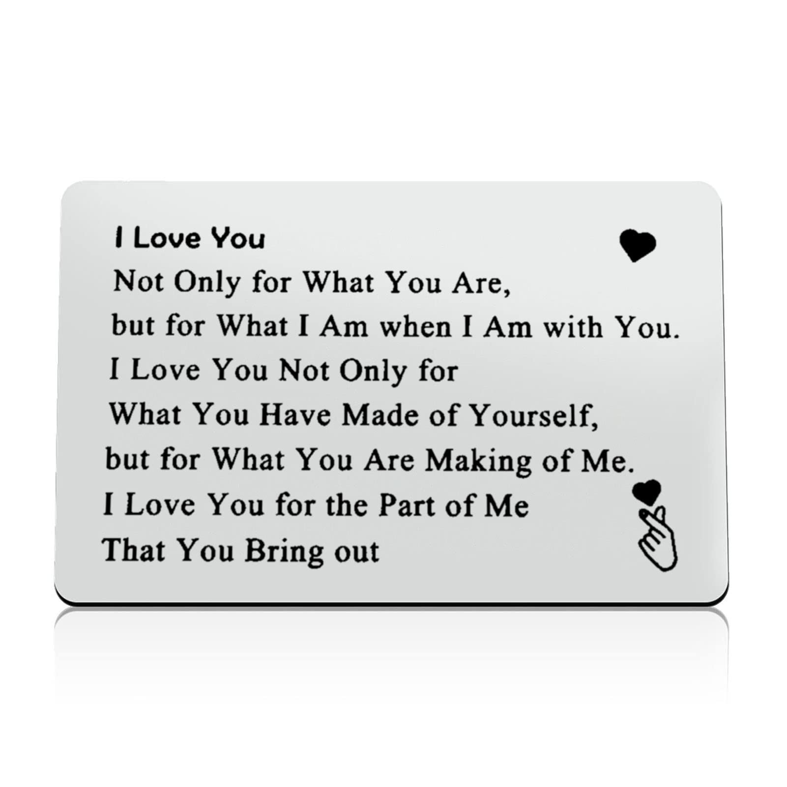 Yobent Boyfriend Gifts Card for Christmas Valentines Birthday, I Love You Cards for Him, Fiance Engraved Wallet Card, Size: 3.35 x 2.13, Silver