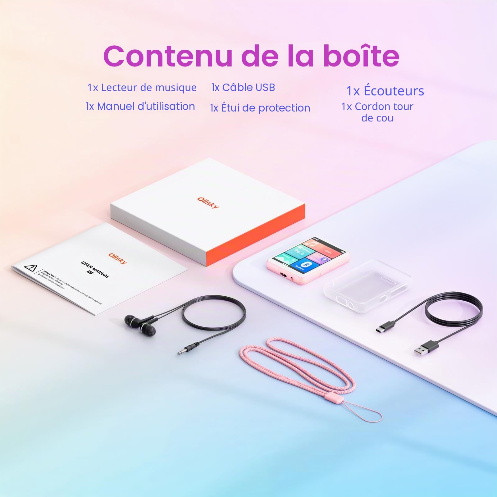 128Go Lecteur MP3 Bluetooth 5.4, Oilsky 2,4'' écran Tactile MP3, Lecteur Musique Portable avec Haut-Parleur et Radio FM, Lecteur MP3 pour Enfants Sportifs (Rose)